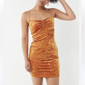 Urban Outfitters Golden Orange Crushed Velvet Mini Dress Small Whimsigoth Fairy